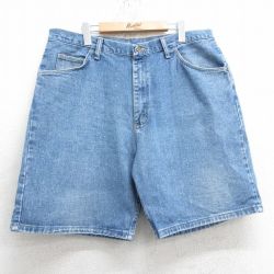 W39★古着 ラングラー Wrangler ショート パンツ 大きいサイズ コットン 紺 ネイビー デニム 25apr18 中古 メンズ ボトムス 短パン ショーパン ハーフ