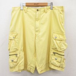 W38★古着 ラルフローレン Ralph Lauren ブランド ショート カーゴ パンツ ショーツ メンズ 90年代 90s コットン 黄 イエロー 25apr18 中古 ボトムス 短パン ショーパン