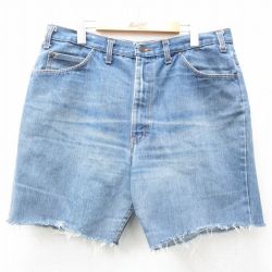 W37★古着 ショート パンツ ショーツ メンズ 80年代 80s ヒゲ 紺 ネイビー デニム 25apr19 中古 ボトムス 短パン ショーパン ハーフ