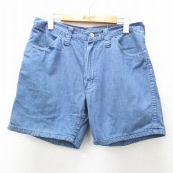 W32★古着 ラングラー Wrangler ショート パンツ ショーツ メンズ 80年代 80s USA製 タロン 紺 ネイビー デニム 【spe】 25apr19 中古 ボトムス 短パン ショーパン ハーフ