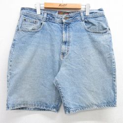 W36★古着 STRUCTURE ショート パンツ ショーツ メンズ 90年代 90s ヒゲ コットン USA製 薄紺 ネイビー デニム 【spe】 25apr21 中古 ボトムス 短パン ショーパン ハーフ