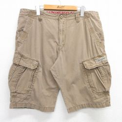 W38★古着 ユニオンベイ UNIONBAY ショート カーゴ パンツ ショーツ メンズ リップストップ コットン ベージュ カーキ 25apr21 中古 ボトムス 短パン ショーパン