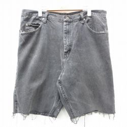 W38★古着 ラングラー Wrangler ショート パンツ ショーツ メンズ コットン 黒 ブラック デニム 25apr25 中古 ボトムス 短パン ショーパン ハーフ