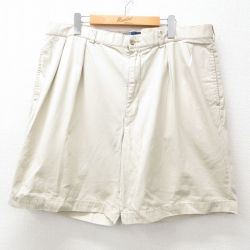 W40★古着 ラルフローレン Ralph Lauren ブランド ショート パンツ ショーツ メンズ 90年代 90s 大きいサイズ コットン ベージュ カーキ 25apr26 中古 ボトムス 短パン ショーパン ハーフ