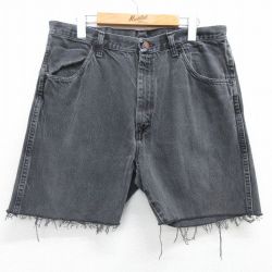 W36★古着 ラスラー ショート パンツ ショーツ メンズ コットン 黒 ブラック デニム 25apr26 中古 ボトムス 短パン ショーパン ハーフ