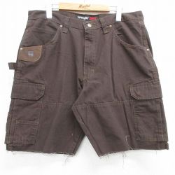 W37★古着 ラングラー Wrangler ショート ペインター カーゴ パンツ ショーツ メンズ ダック地 リップストップ コットン 茶 ブラウン 【spe】 25apr26 中古 ボトムス 短パン ショーパン