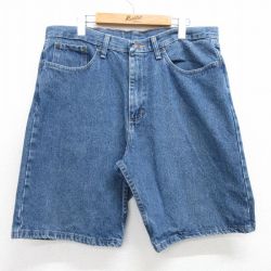 W36★古着 ラングラー Wrangler ショート パンツ ショーツ メンズ コットン 紺 ネイビー デニム 25apr26 中古 ボトムス 短パン ショーパン ハーフ