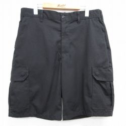 W36★古着 ショート ワーク カーゴ パンツ ショーツ メンズ 黒 ブラック 25apr26 中古 ボトムス 短パン ショーパン
