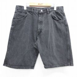 W36★古着 ラングラー Wrangler ショート パンツ ショーツ メンズ 90年代 90s コットン USA製 黒 ブラック デニム 【spe】 25apr26 中古 ボトムス 短パン ショーパン ハーフ