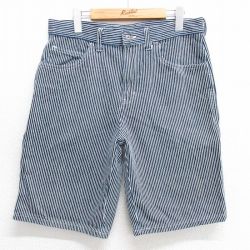 W33★古着 ディッキーズ Dickies ショート ペインター パンツ ショーツ メンズ コットン 紺他 ネイビー ストライプ ヒッコリー 25apr26 中古 ボトムス 短パン ショーパン