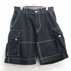W33★古着 ラルフローレン Ralph Lauren ブランド ショート カーゴ パンツ ショーツ メンズ 90年代 90s ワンポイントロゴ コットン 黒 ブラック 【spe】 25apr26 中古 ボトムス 短パン ショーパン