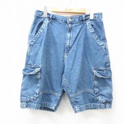 W33★古着 ラングラー Wrangler ショート カーゴ パンツ ショーツ メンズ コットン 紺 ネイビー デニム 【spe】 25apr28 中古 ボトムス 短パン ショーパン