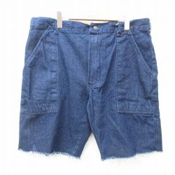 W40★古着 ショート ベイカー パンツ ショーツ メンズ 大きいサイズ 濃紺 ネイビー デニム 【spe】 25apr28 中古 ボトムス 短パン ショーパン