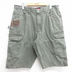 【50%OFF】W36★古着 ラングラー Wrangler ショート カーゴ ペインター パンツ ショーツ メンズ リップストップ コットン 緑系 グリーン 25apr28 中古 ボトムス 短パン ショーパン