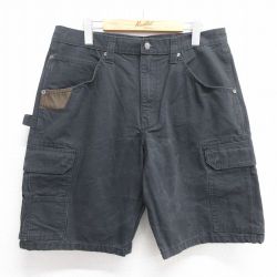 W34★古着 ラングラー Wrangler ショート カーゴ ペインター パンツ ショーツ メンズ リップストップ コットン 黒 ブラック 25apr28 中古 ボトムス 短パン ショーパン