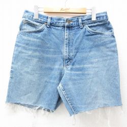 W32★古着 リー Lee ショート パンツ ショーツ メンズ 80年代 80s ヒゲ コットン USA製 タロン 紺 ネイビー デニム 【spe】 25apr28 中古 ボトムス 短パン ショーパン ハーフ