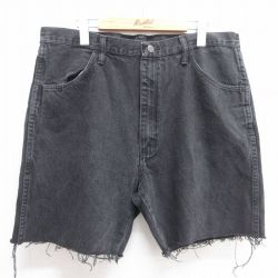 【50%OFF】W35★古着 ラスラー ショート パンツ ショーツ メンズ コットン 黒 ブラック デニム 25apr28 中古 ボトムス 短パン ショーパン ハーフ