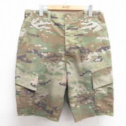 W35★古着 ショート ミリタリー カーゴ パンツ ショーツ メンズ マルチカムカモ リップストップ 薄緑他 グリーン 迷彩 【spe】 25apr28 中古 ボトムス 短パン ショーパン