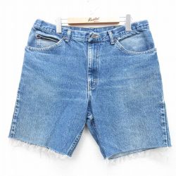 【50%OFF】W36★古着 リー Lee ショート パンツ ショーツ メンズ ヒゲ 紺 ネイビー デニム 25apr30 中古 ボトムス 短パン ショーパン ハーフ