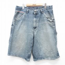 W36★古着 ノーティカ NAUTICA ブランド ショート ペインター パンツ ショーツ メンズ ヒゲ コットン 薄紺 ネイビー デニム 【spe】 25apr30 中古 ボトムス 短パン ショーパン
