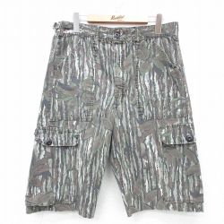 W32★古着 ショート ブッシュ ハンティング パンツ ショーツ メンズ リアルツリー リップストップ 緑系他 グリーン 迷彩 25apr30 中古 ボトムス 短パン ショーパン
