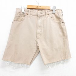 【50%OFF】W32★古着 ラングラー Wrangler ショート パンツ ショーツ メンズ 80年代 80s USA製 ベージュ カーキ デニム 【spe】 25apr30 中古 ボトムス 短パン ショーパン ハーフ