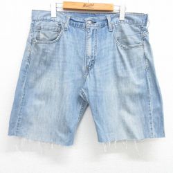 【50%OFF】W35★古着 リーバイス Levis 569 ショート パンツ ショーツ メンズ ヒゲ コットン 薄紺 ネイビー デニム 25apr30 中古 ボトムス 短パン ショーパン ハーフ