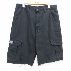 W33★古着 ラングラー Wrangler ショート カーゴ パンツ ショーツ メンズ コットン 黒 ブラック 25apr30 中古 ボトムス 短パン ショーパン