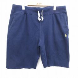 W34★古着 ラルフローレン Ralph Lauren ブランド ショート スウェット パンツ ショーツ メンズ 90年代 90s ワンポイントロゴ 濃紺 ネイビー 25apr30 中古 ボトムス 短パン ショーパン
