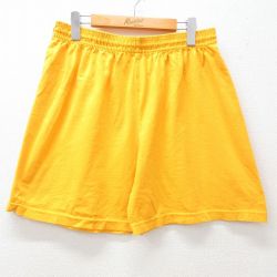 W31★古着 ショート パンツ ショーツ メンズ 90年代 90s コットン USA製 黄 イエロー 25may08 中古 ボトムス 短パン ショーパン ハーフ
