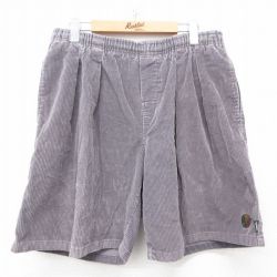 W34★古着 バンズ ショート コーデュロイ イージー パンツ ショーツ メンズ 90年代 90s ワンポイントロゴ 太畝 USA製 グレー系 【spe】 25may08 中古 ボトムス 短パン ショーパン