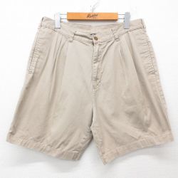 W34★古着 ラルフローレン Ralph Lauren チャップス ブランド ショート パンツ ショーツ メンズ 90年代 90s コットン ベージュ カーキ 25may08 中古 ボトムス 短パン ショーパン ハーフ