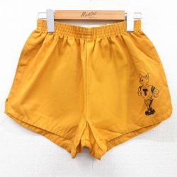 W30★古着 ショート トレーニング パンツ ショーツ メンズ 90年代 90s USA製 黄系 イエロー 25may08 中古 ボトムス 短パン ショーパン