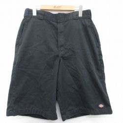 W32★古着 ディッキーズ Dickies ショート ワーク パンツ ショーツ メンズ 黒 ブラック 25may08 中古 ボトムス 短パン ショーパン
