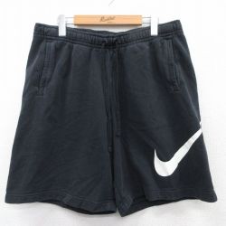 W36★古着 ナイキ NIKE ショート スウェット パンツ ショーツ メンズ ビッグロゴ 黒 ブラック 25may08 中古 ボトムス 短パン ショーパン