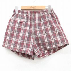 W27★古着 キャンパス ビンテージ ショート パンツ ショーツ メンズ 60年代 60s 赤他 レッド チェック 【spe】 25may10 中古 ボトムス 短パン ショーパン ハーフ