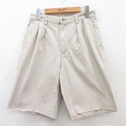 W30★古着 トミーヒルフィガー TOMMY HILFIGER ブランド ショート チノ パンツ ショーツ チノパン メンズ 90年代 90s ワンポイントロゴ コットン ベージュ カーキ 25may12 中古 ボトムス 短パン ショーパン