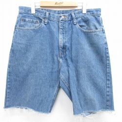 W36★古着 ラングラー Wrangler ショート パンツ ショーツ メンズ コットン 紺 ネイビー デニム 25may14 中古 ボトムス 短パン ショーパン ハーフ