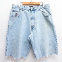 【50%OFF】W35★古着 トミーヒルフィガー TOMMY HILFIGER ブランド ショート パンツ ショーツ メンズ 90年代 90s コットン USA製 薄紺 ネイビー デニム 【spe】 25may14 中古 ボトムス 短パン ショーパン ハーフ