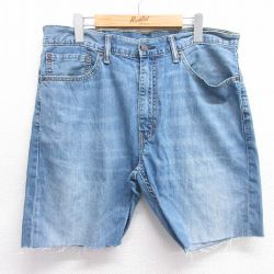 W38★古着 リーバイス Levis 505 ショート パンツ ショーツ メンズ ヒゲ コットン 紺 ネイビー デニム 25may14 中古 ボトムス 短パン ショーパン ハーフ