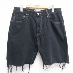 【50%OFF】W35★古着 リーバイス Levis 559 ショート パンツ ショーツ メンズ コットン 黒 ブラック デニム 25may14 中古 ボトムス 短パン ショーパン ハーフ