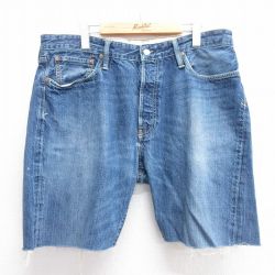 W39★古着 ラルフローレン Ralph Lauren ブランド ショート パンツ ショーツ メンズ ヒゲ 紺 ネイビー デニム 25may14 中古 ボトムス 短パン ショーパン ハーフ