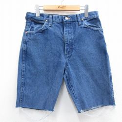 W32★古着 ラングラー Wrangler ショート パンツ ショーツ メンズ コットン 紺 ネイビー デニム 25may15 中古 ボトムス 短パン ショーパン ハーフ
