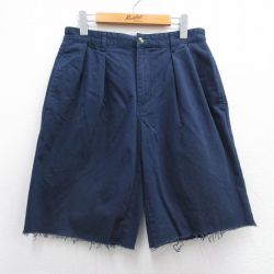 W31★古着 トミーヒルフィガー TOMMY HILFIGER ブランド ショート チノ パンツ ショーツ チノパン メンズ 90年代 90s コットン 紺 ネイビー 25may15 中古 ボトムス 短パン ショーパン