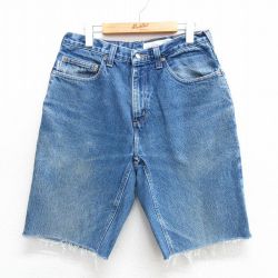【50%OFF】W33★古着 カーハート Carhartt ショート パンツ ショーツ メンズ ヒゲ コットン 紺 ネイビー デニム 25may16 中古 ボトムス 短パン ショーパン ハーフ