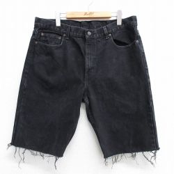 W36★古着 FADED GLORY ショート パンツ ショーツ メンズ コットン 黒 ブラック デニム 25may16 中古 ボトムス 短パン ショーパン ハーフ