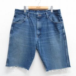 W38★古着 ラスラー ショート パンツ ショーツ メンズ ヒゲ コットン 紺 ネイビー デニム 25may16 中古 ボトムス 短パン ショーパン ハーフ
