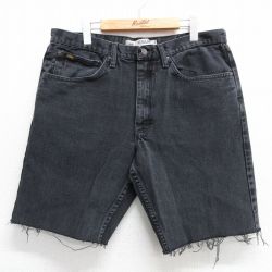 【50%OFF】W38★古着 リー Lee ショート パンツ ショーツ メンズ コットン 黒 ブラック デニム 25may16 中古 ボトムス 短パン ショーパン ハーフ