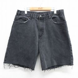 W35★古着 ショート パンツ ショーツ メンズ 80年代 80s コットン 黒 ブラック デニム 25may16 中古 ボトムス 短パン ショーパン ハーフ