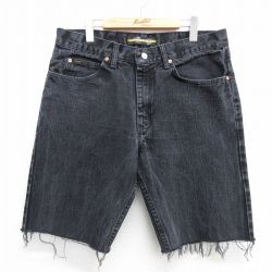 【50%OFF】W37★古着 リー Lee ショート パンツ ショーツ メンズ コットン 黒 ブラック デニム 25may16 中古 ボトムス 短パン ショーパン ハーフ